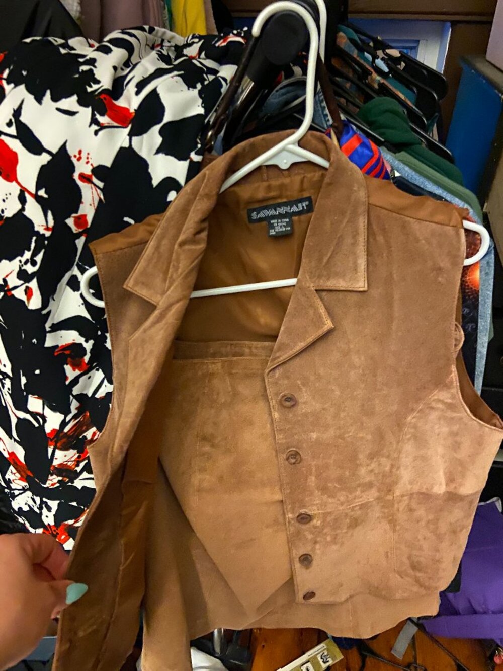 Savannah brown suede leather Vest and skirt set